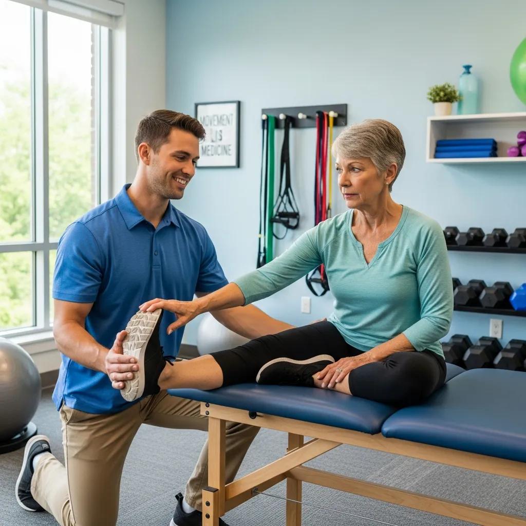 Physical Therapist Guiding Chronic Pain Exercises After A Car Accident Physical Therapist Guiding A Patient Through Exercises For Chronic Pain After A Car Accident